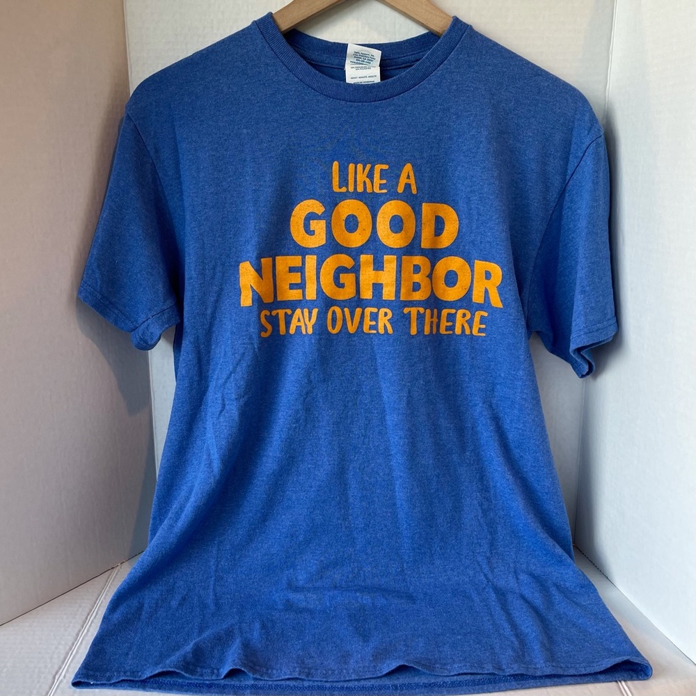 Social Distancing T Shirt, Graphic T, Funny, Blue and Yellow, size M